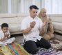 young muslim family praying together living room home 90x80